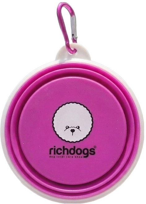 리치독스 반려동물 산책 휴대용 접이식 물 그릇, 1개, 핑크