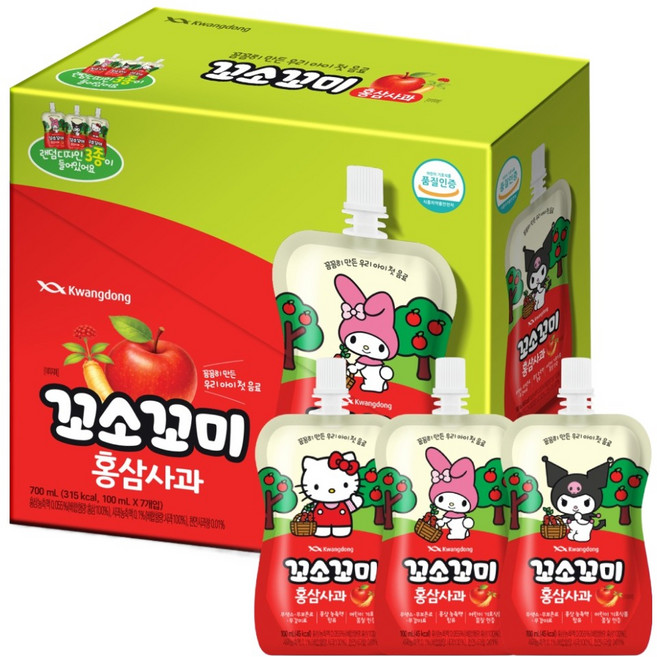 꼬소꼬미 광동 어린이음료 홍삼사과맛, 7개, 100ml