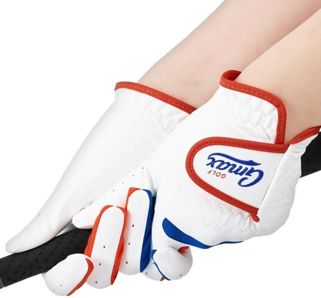 지맥스 주니어용 칼라포인트 극세사 스판덱스 골프장갑 양손착용 세트, 1세트, 화이트