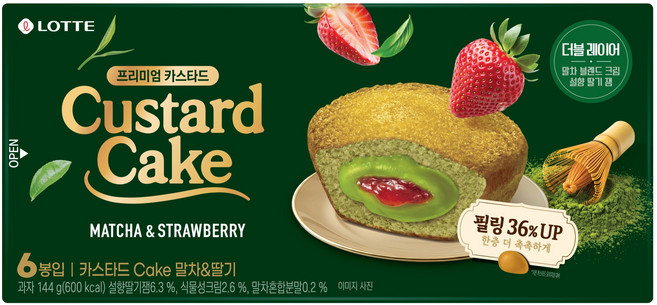 롯데카스타드 케이크 말차 & 딸기, 1개, 144g
