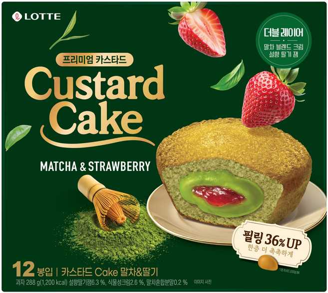 롯데카스타드 케이크 말차 & 딸기, 1개, 288g