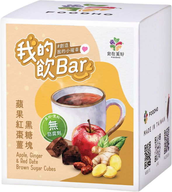 FOODHO 食在美好 我的飲Bar 蘋果紅棗薑黑糖塊, 17g, 16個裝, 1組