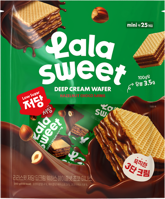 라라스윗 저당 딥크림 웨하스 헤이즐넛 초코 25p, 1개, 200g