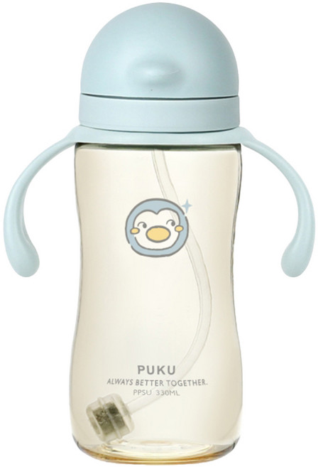 PUKU 藍色企鵝 飽飽歐蕾PPSU寬口滑蓋水杯, 靜藍, 1個, 330ml