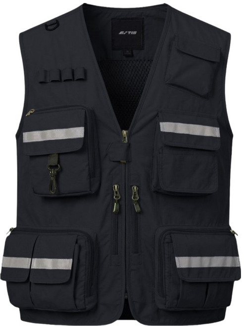 TIS 多用途工具背心 反光條 工作服, 黑色, 1個