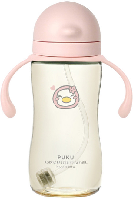 PUKU 藍色企鵝 飽飽歐蕾PPSU寬口滑蓋水杯, 霧粉, 1個, 330ml