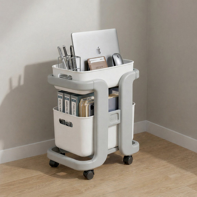 제이에스리빙 리브레 2단 이동식 북카트 LVE#WFF45404, 그레이 + 화이트