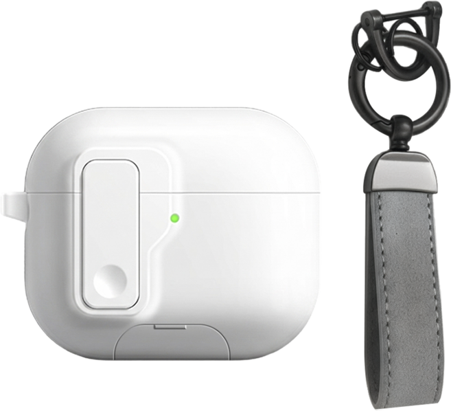 KOIOS 耳機保護殼 石感磨砂支架款 附質感皮件掛飾, 星辰白, 1個, Airpods 4