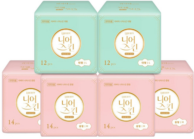 리버티오가네이처 니어스킨 생리대 중형 14p x 4팩 + 대형 12p x 2팩 세트 날개형, 1세트