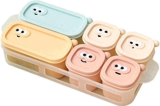 모던하우스 플래티넘 실리콘 낱개형 이유식 큐브 6종 + 트레이 세트, 혼합색상, 1세트