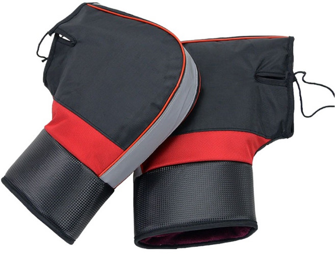 레드에셋 오토바이 핸들 방한 방수 커버 2p, 블랙 + 레드