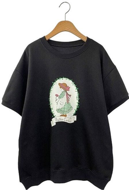 시크블랙 구로부 소녀 프린팅 루즈핏 코튼 반팔 맨투맨 cpt17682k63