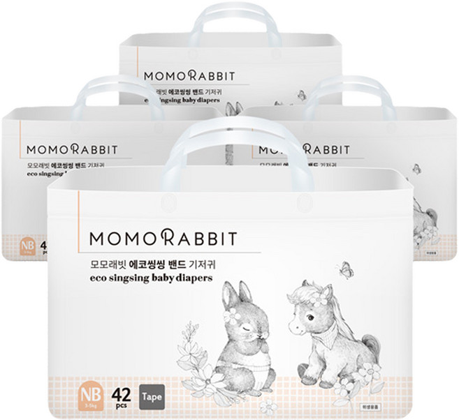 모모래빗 말띠에디션 에코씽씽 밴드형 기저귀 남녀공용, 신생아용(NB), 168매