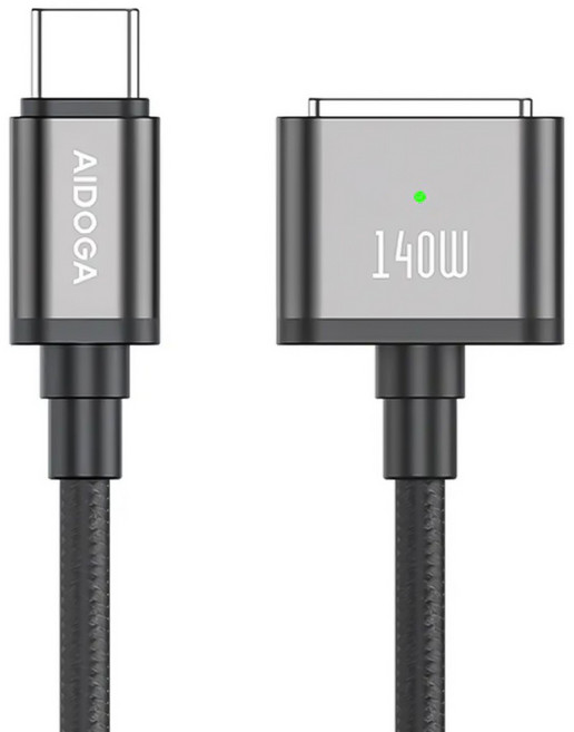 AIDOGA 艾迪伽 風暴系列 Type-C-MagSafe 3 PD3.1 磁吸充電線快充線 140W, 鈦灰色, 1個, 2m