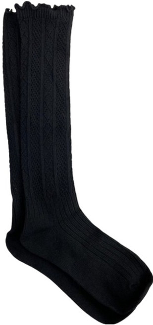 시크블랙 여성용 발니타 니트 펀칭 다이아 프릴 니삭스 양말 cpacc628k63