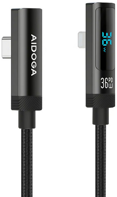 AIDOGA 艾迪伽 FlexiPro系列 Type-C-Lightning PD快充線充電線傳輸線 L型彎頭 數顯, 鈦灰色, 1個, 1.2m