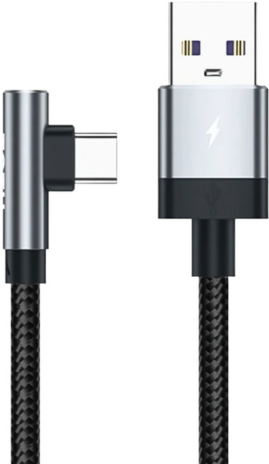 TOTU 拓途 極速 USB-Type-C充電線 傳輸線 編織快充線 閃充線 彎頭 QC4.0, 2m, 鐵灰色, 1條