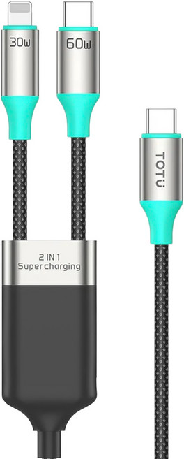 TOTU 拓途 Starry系列 1分2 USB-C-Lightning Type-C PD充電線傳輸線快充線 新舊iPhone一起充, 星光色, 1個, 1.2m