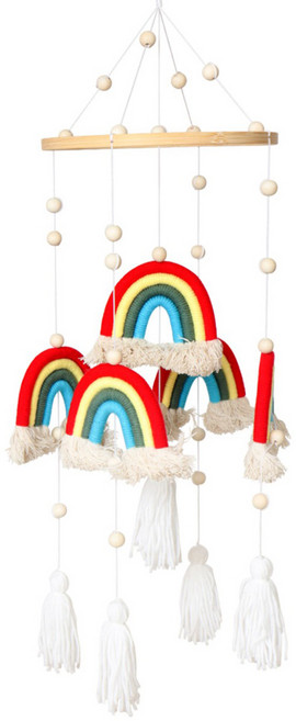 헬로디노 원목 신생아 모빌 무지개 마크라메, 혼합색상, 1개