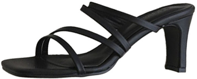 GODSHOE 女款手工MM斜紋方頭高跟穆勒鞋 7cm