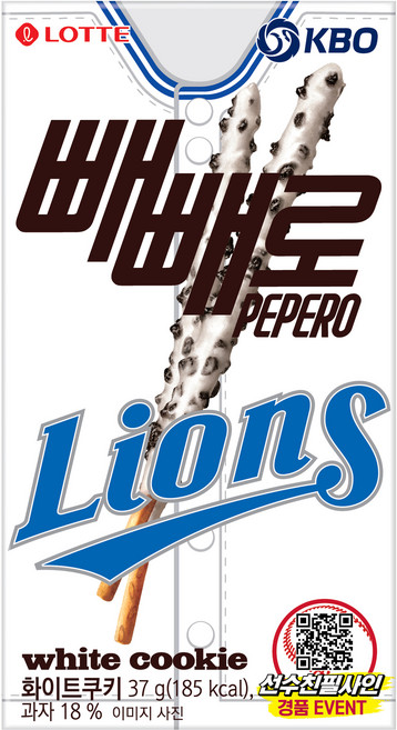 빼빼로 화이트쿠키 KBO 삼성 라이온즈, 37g, 1개