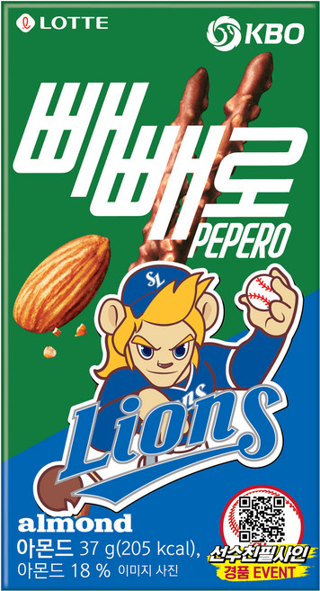 빼빼로 아몬드 KBO 삼성 라이온즈, 37g, 1개