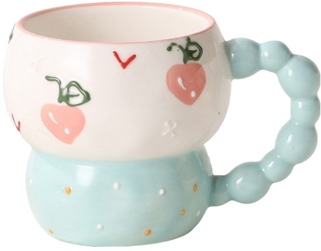 반야스토리 하나담 감성 컬러패턴 세라믹 오브제 컵 400ml BB05, 복숭아, 1개