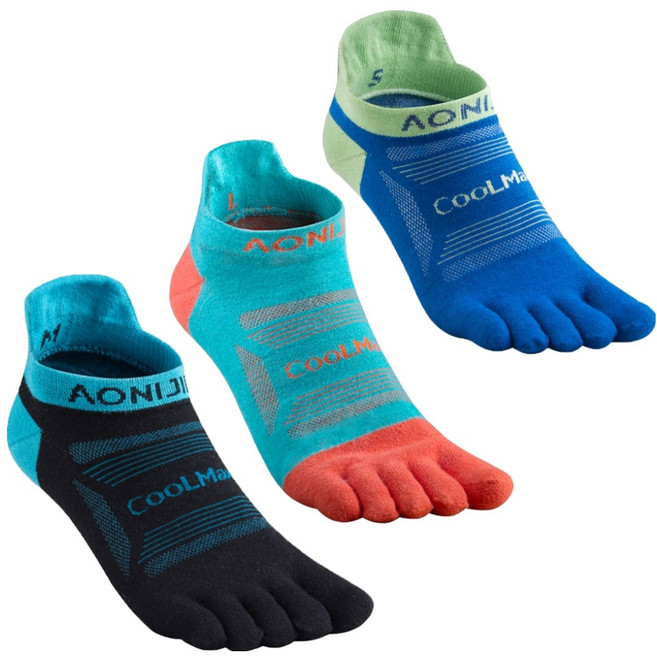 오니지 쿨맥스 스포츠 발가락 양말 3켤레 세트 S01, 블랙, 민트, 블루, 1세트