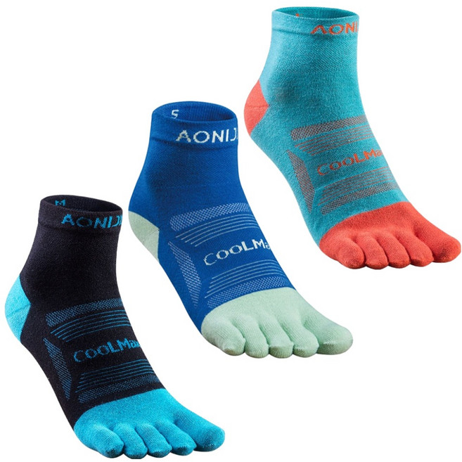 오니지 쿨맥스 스포츠 발가락 양말 3켤레 세트 S02, 블랙, 민트, 블루, 1세트