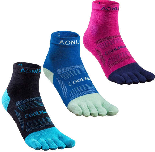 오니지 쿨맥스 스포츠 발가락 양말 3켤레 세트 S01, 블랙, 민트, 레드, 1세트
