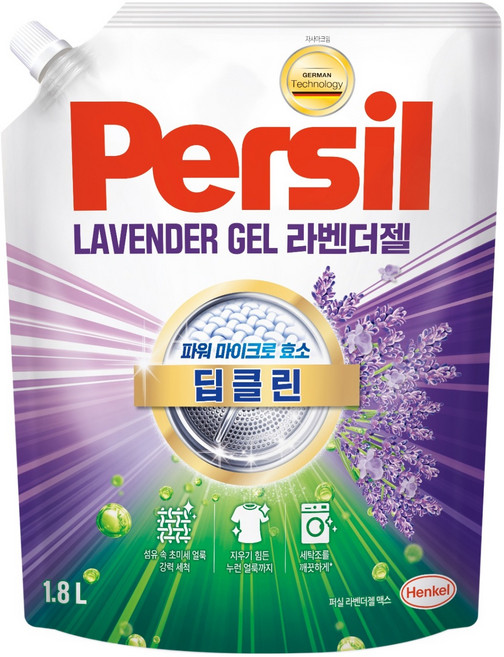 퍼실 딥클린 초미세세탁 라벤더젤 겸용 액체세제 리필, 1개, 1.8L