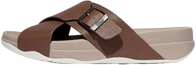 fitflop 男士 Surfer 搭扣翻毛皮革交叉拖鞋