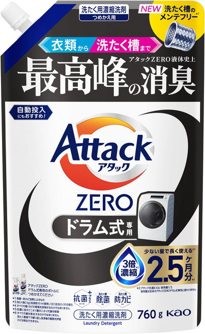 Attack ZERO 滾筒洗衣機專用濃縮洗衣精 補充包, 760g, 1個