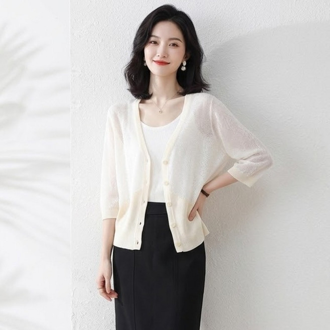 MarketA 女款透膚薄款罩衫開襟衫 M263-0556