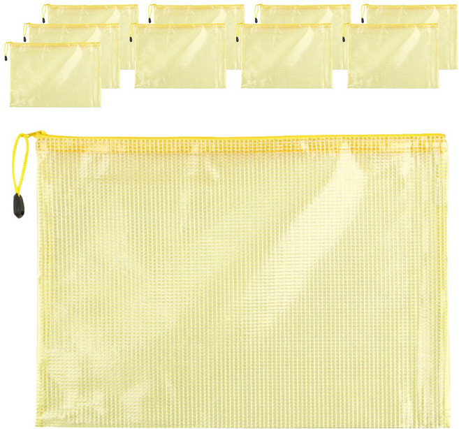 Wow King PVC 塑膠拉鍊式透明試卷筆記檔案袋 A4 335 x 240 mm, 黃色, 10個