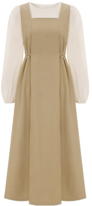 티뷰 블라우스 + 스퀘어 플레어 원피스 세트 V6A-CSE013