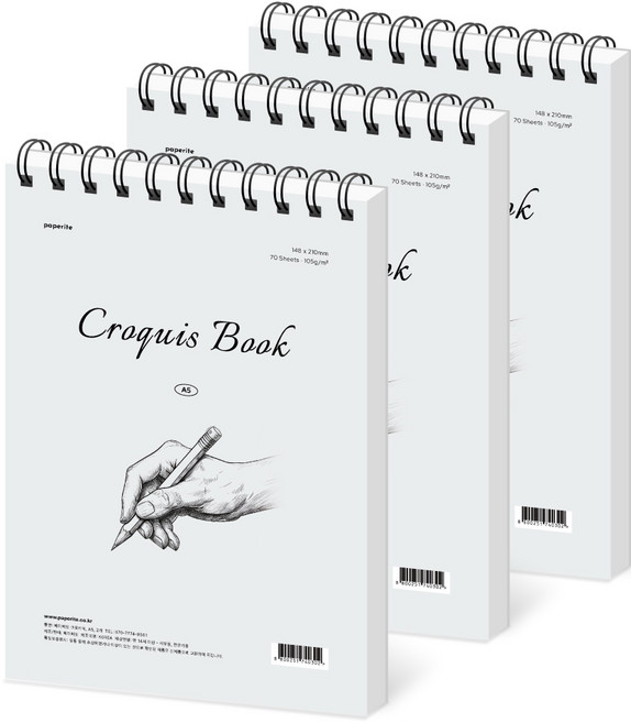 페이퍼릿 크로키북 70p 105g, A5, 3개