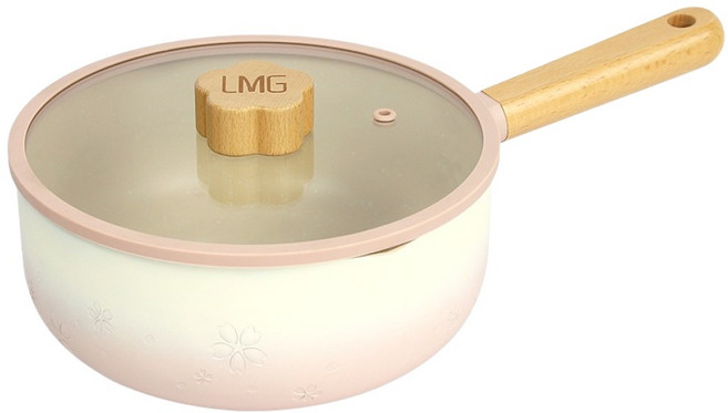 LMG 原木雪櫻日式不沾雪平鍋, 櫻花粉, 1個, 22cm