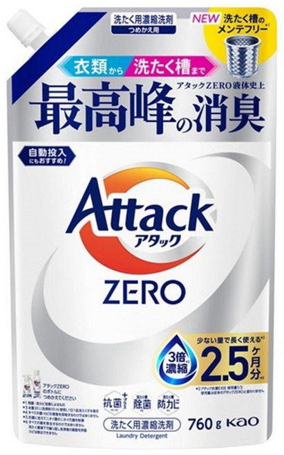 Attack ZERO 直立洗衣機專用濃縮洗衣精補充包, 760g, 1個