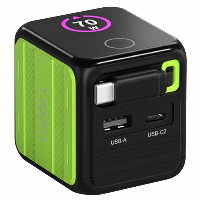 VOORCA 自帶伸縮線充電頭 70W PD-137, 黑色, 1個