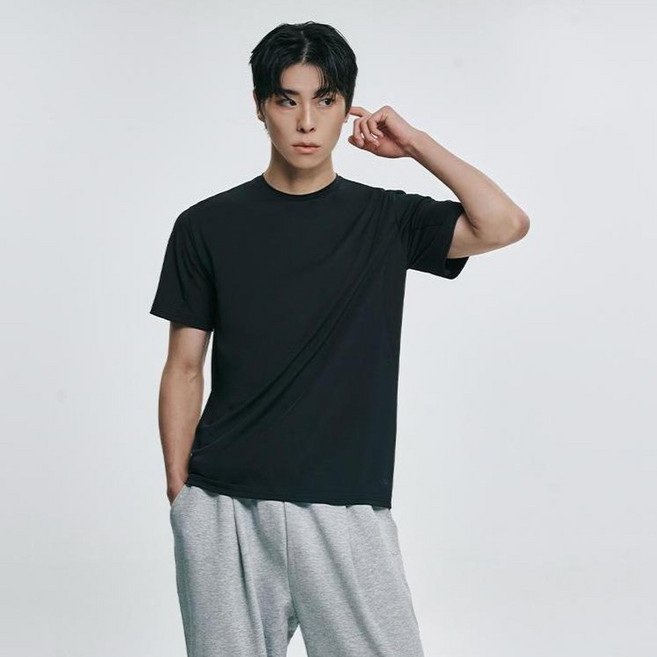 아테즈 남성용 스포츠 기능성 드라이 쿨링 스판 무지 라운드 헬스 운동 러닝 반팔티