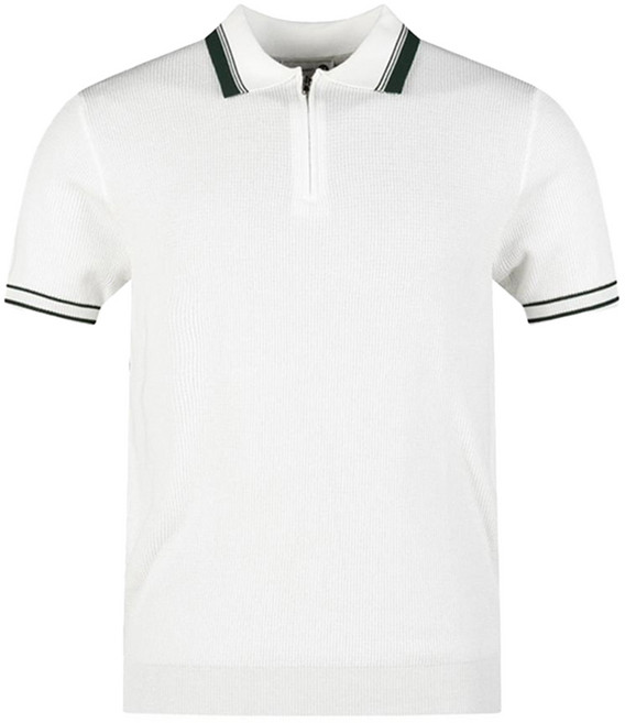 럭스골프 남성용 하프집업 배색 카라 반팔 니트 PO6M415