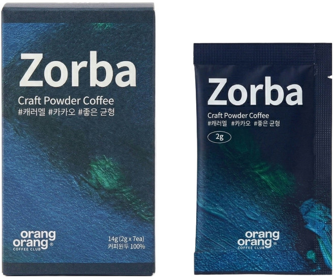 오랑오랑 크래프트 파우더 커피 블렌드 조르바, 2g, 1개, 7개입