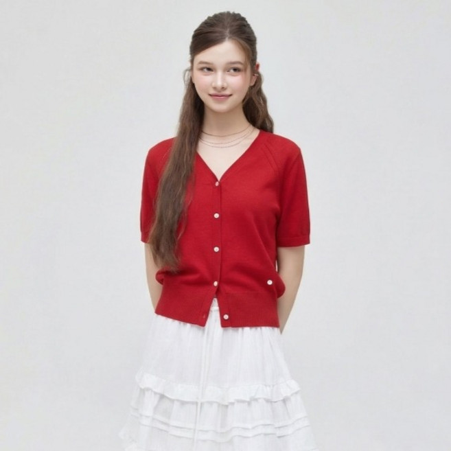Roem 女款全日V領短袖開襟衫 RMCKG25R99