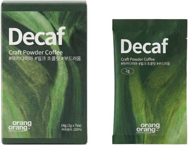 오랑오랑 크래프트 파우더 커피 블렌드 디카페인, 2g, 1개, 7개입