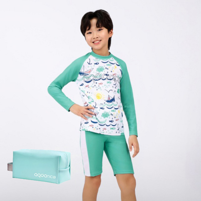 아쿠아티카 래쉬가드 상하의 + 파우치 세트 AQA485