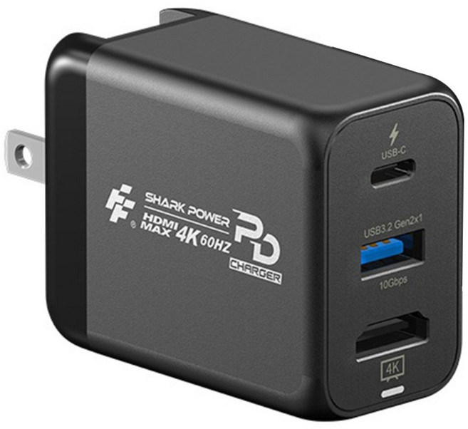 FlashFire 富雷迅 Shark Power02 電源 + TV轉換器 支援4K Nintendo Switch專用, 黑色, 1個, S604