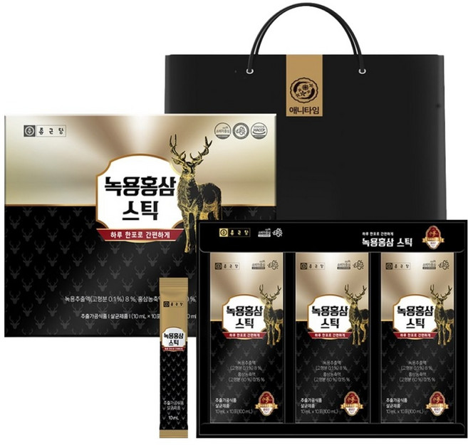 종근당 녹용홍삼 애니타임 스틱 30개입 + 쇼핑백, 300ml, 1개