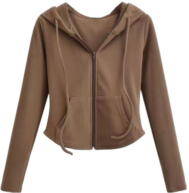 디멜디 여성용 핫걸 슬림핏 크롭 숏 긴팔 후드 가디건 스웨트 자켓