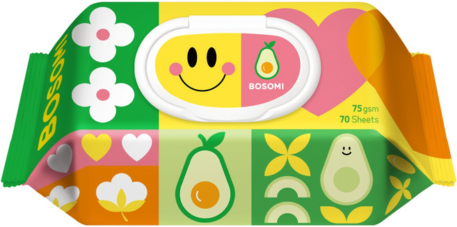 보솜이 액션플레이 아기물티슈 캡형, 75g, 70매, 1개